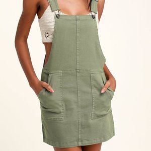 Sage Green Denim Overall Dress